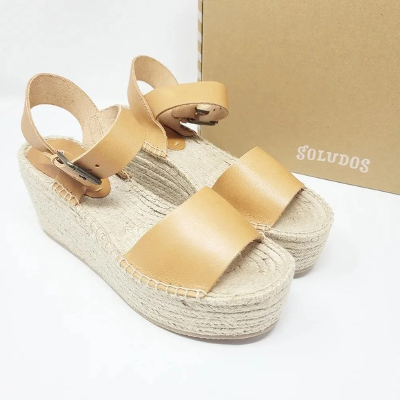 New Soludos Minorca Nude Leather Platforms - Picture 1 of 7